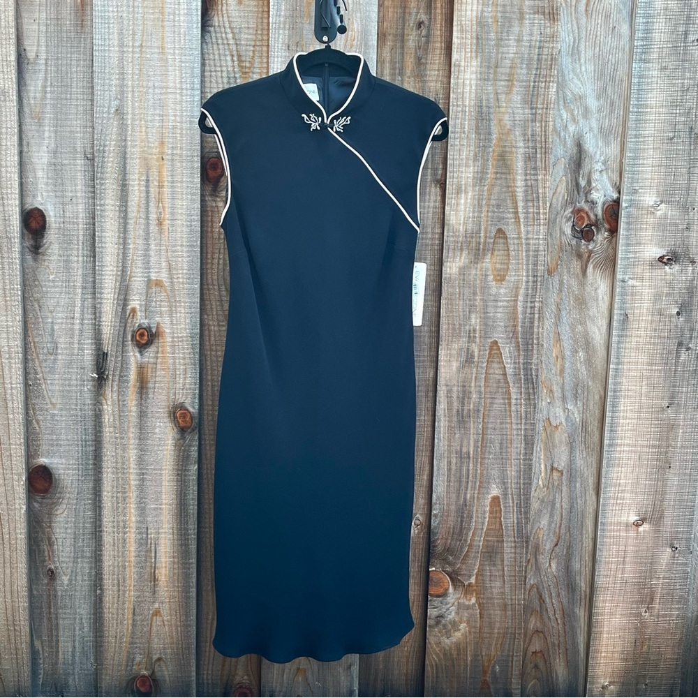 Vintage Y2K Evan Picone Black & White Mandarin Collar Cheongsam Dress Size 12